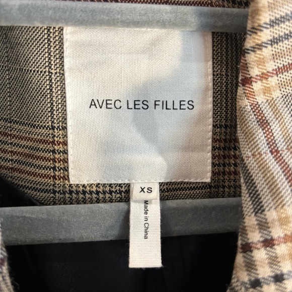 AVEC LES FILLES Sz XS Trench Coat Mixed Plaid Patternn Double Breasted Lined - Picture 6 of 14